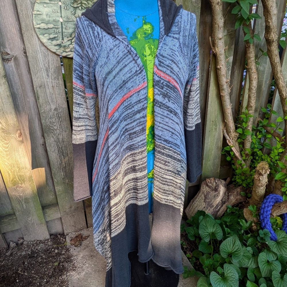Hooded cotton knit boho sweater